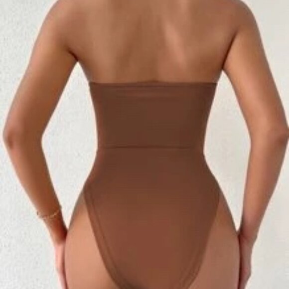NEW! V Plunge Strapless Tank Bodysuit | BROWN - Picture 8 of 8